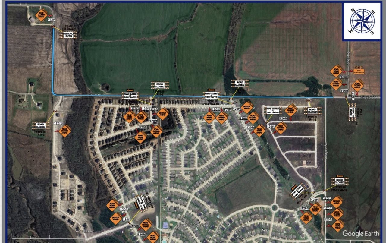 Edwards Road Closure Map